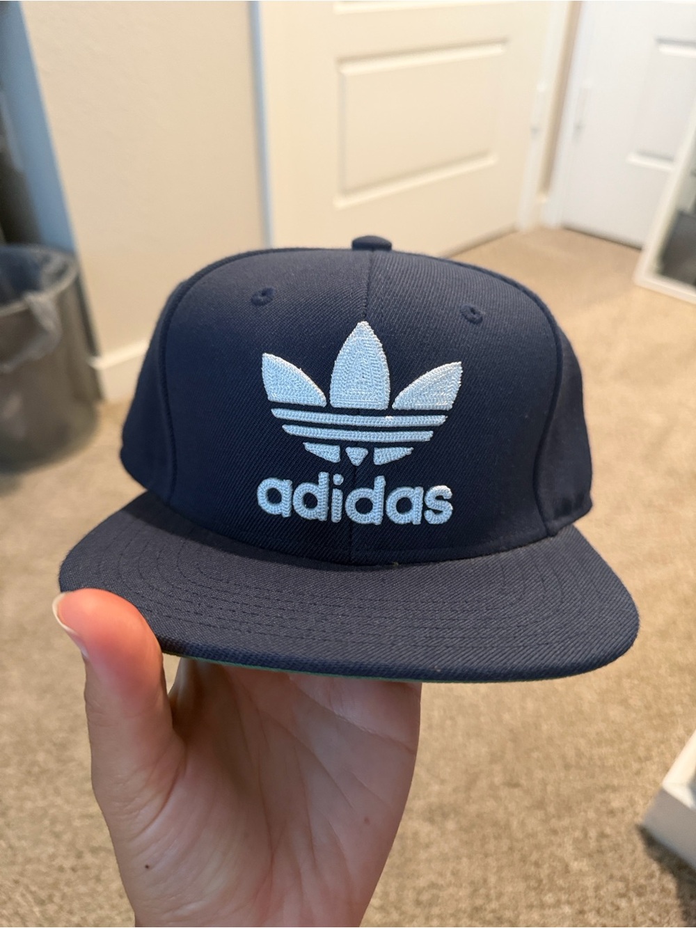 adidas Navy Snapback Hat with Light Blue Trefoil Logo